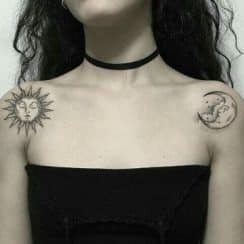 Diseños en tatuajes de sol con luna entre 2 personas