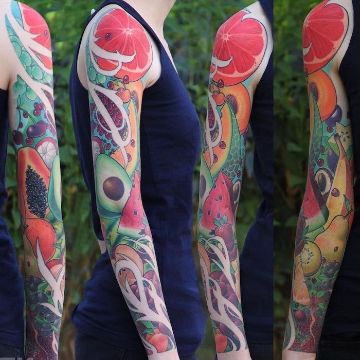 tatuajes de frutas y verduras coloridos