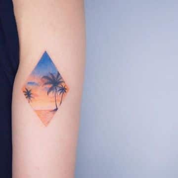 tatuajes de islas con palmeras a color
