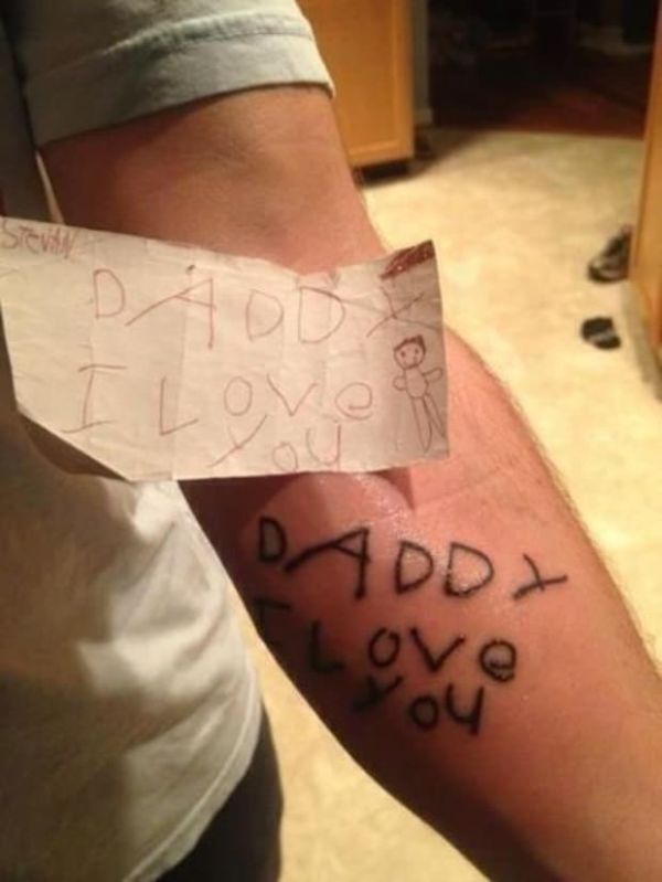 tatuajes de padre e hijo varon primeras palabras escritas