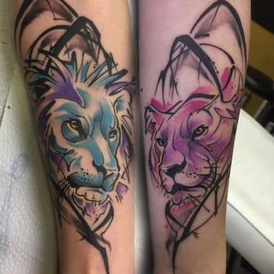 tatuajes de parejas de leones modernos