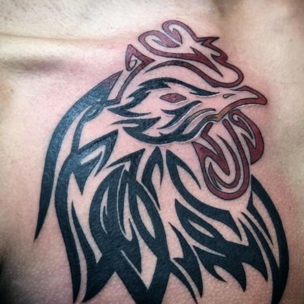 tatuajes de gallos tribales retoques blancos y rojos