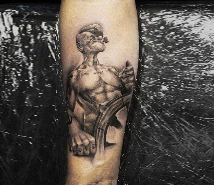 tatuajes de popeye el marino realista en blanco y negro