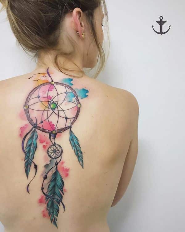 tatuajes atrapasueños para mujeres acuarela