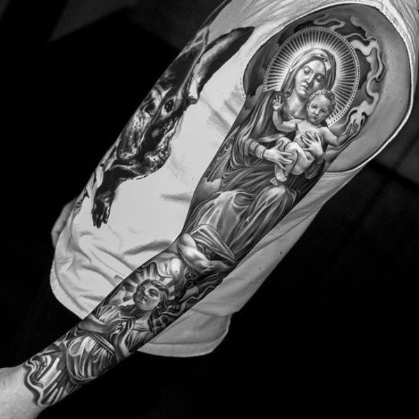 tatuajes de virgenes realistas manga religiosa