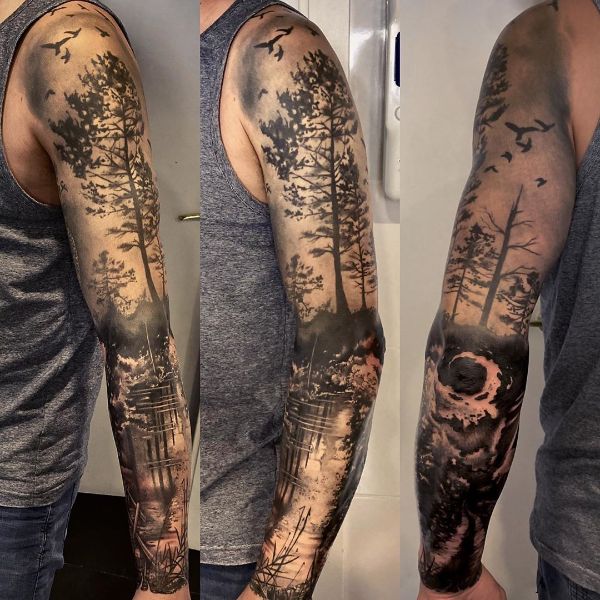 tatuajes en el brazo bosque manga entera