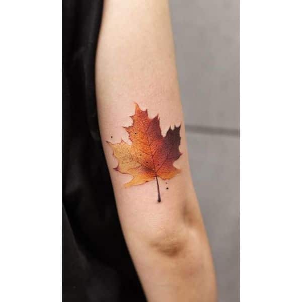 tatuajes con hojas de otoño doble contraste
