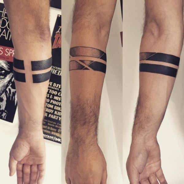 tatuaje de cruz con brazalete lineas