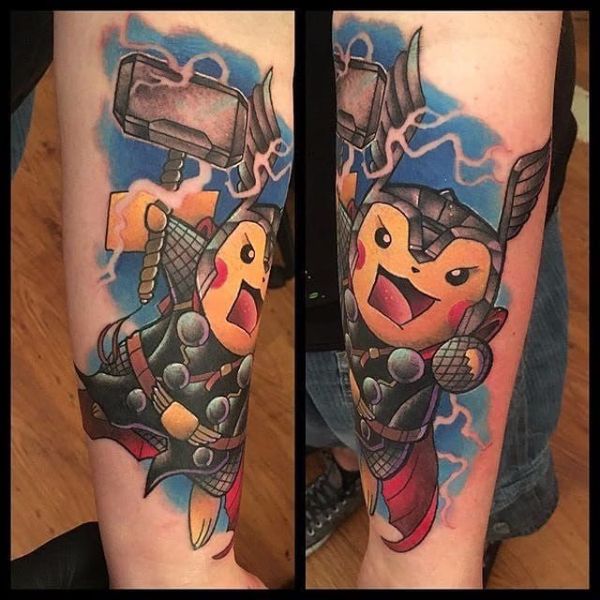 tatuaje de pokemon avengers pikachu thor