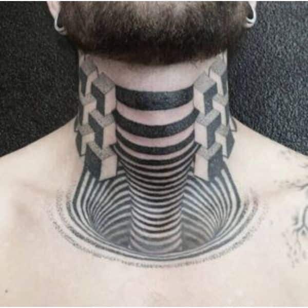 tatuaje para cuello geometrico profunidad dotwork