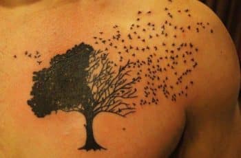 Expresivos tatuajes de arboles y aves a 2 variantes