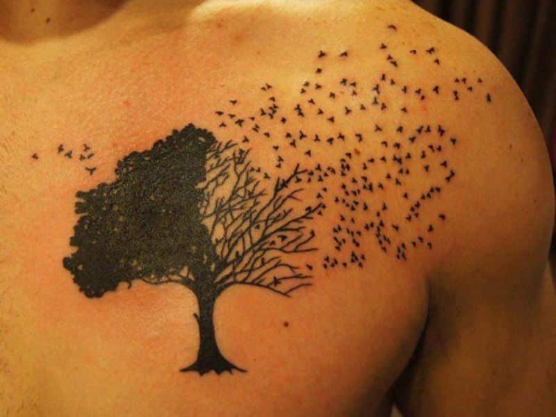 tatuajes de arboles y aves detalles