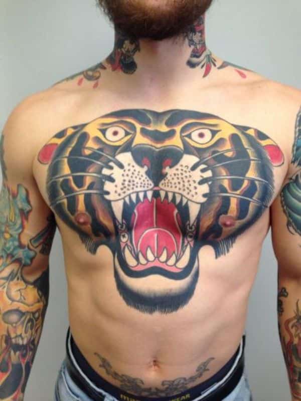 tatuajes de tigres en el pecho nueva escuela