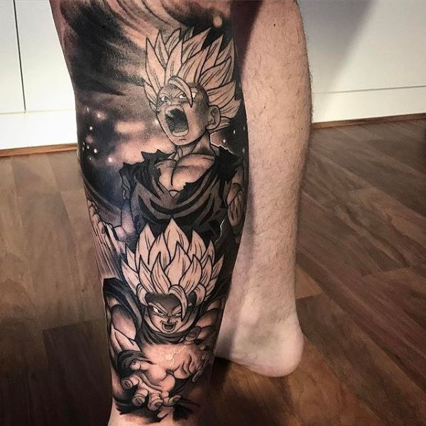 2 estilos en tatuajes dragon ball pierna y brazo
