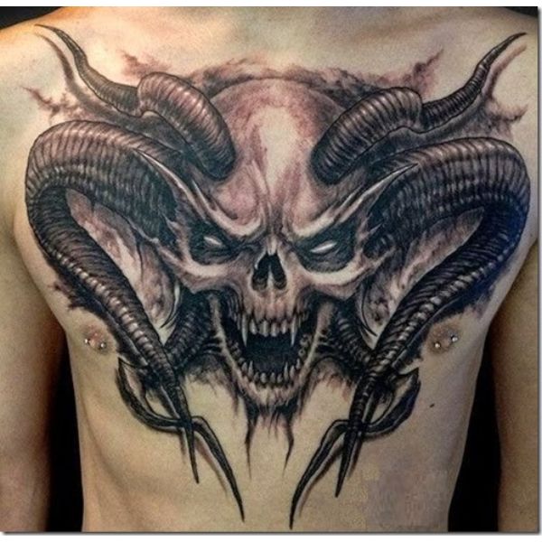tatuajes en el pecho calaveras demoniacas