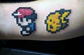 Coloridos tatuajes de pokemon 8 bits amantes de videojuegos