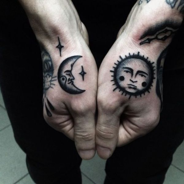 tatuajes de sol y la luna para hombres tradicional