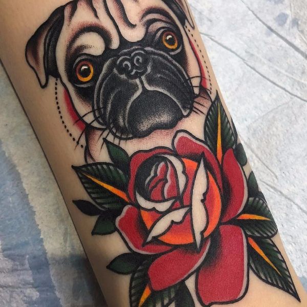 tatuajes de perros pug tradicional americano