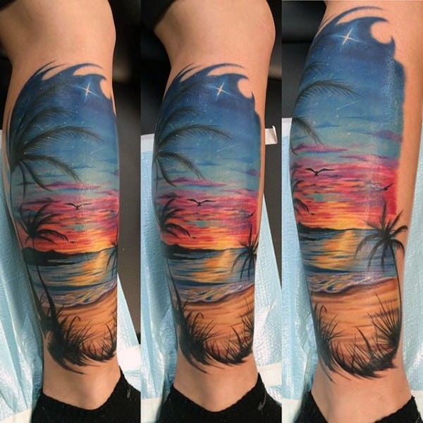 tatuajes de paisajes de playa atardeceres