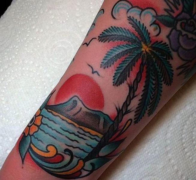 tatuajes de paisajes de playa el estilo tradicional