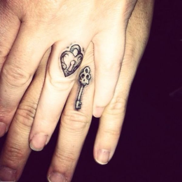 tatuaje candado y llave pequeño dedos