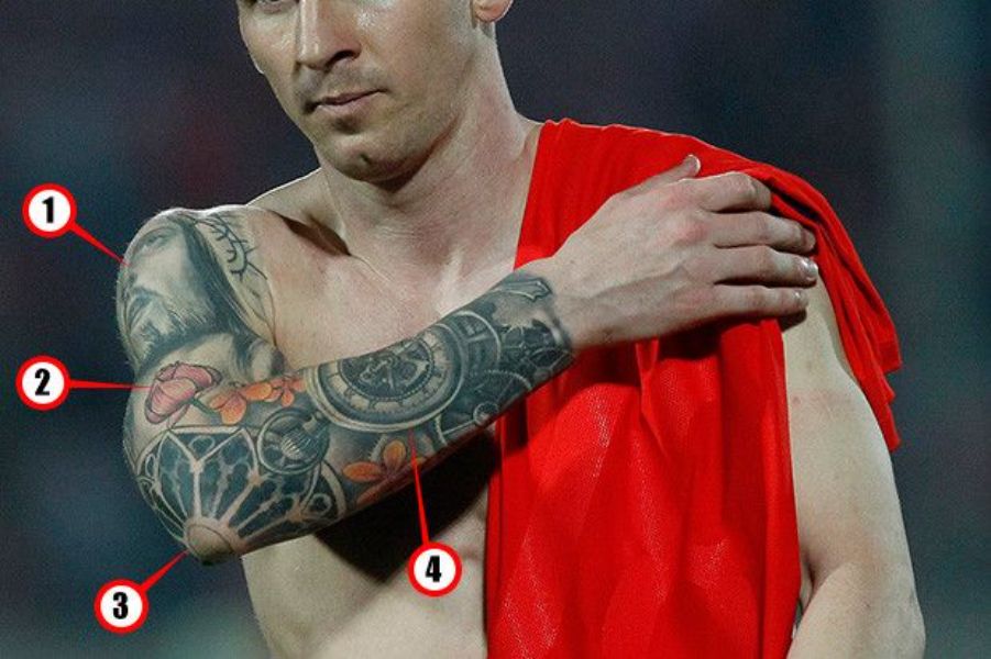 tatuajes de Lionel Messi cuatro en el brazo