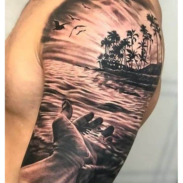 tatuajes de playa y mar grandes detalles a negros