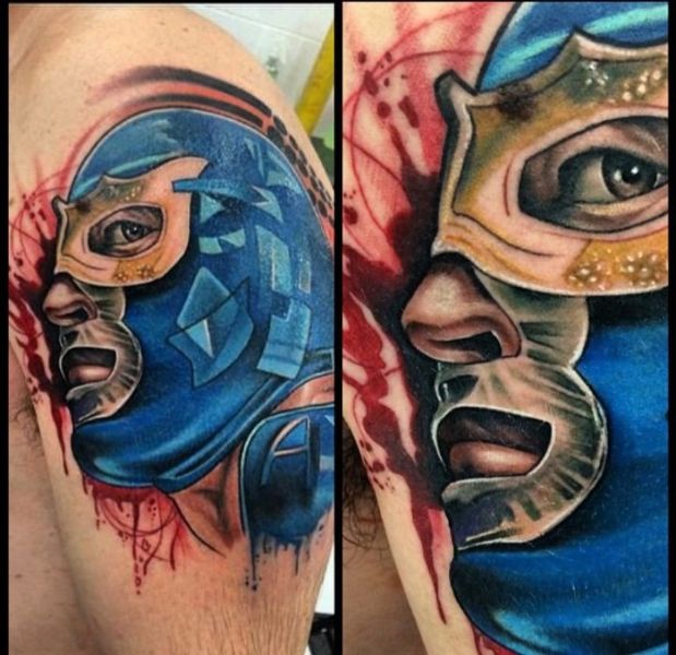 tatuajes de máscaras de luchadores nueva escuela