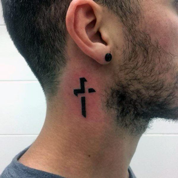 tatuajes religiosos en el cuello cruz pequeña en 3d