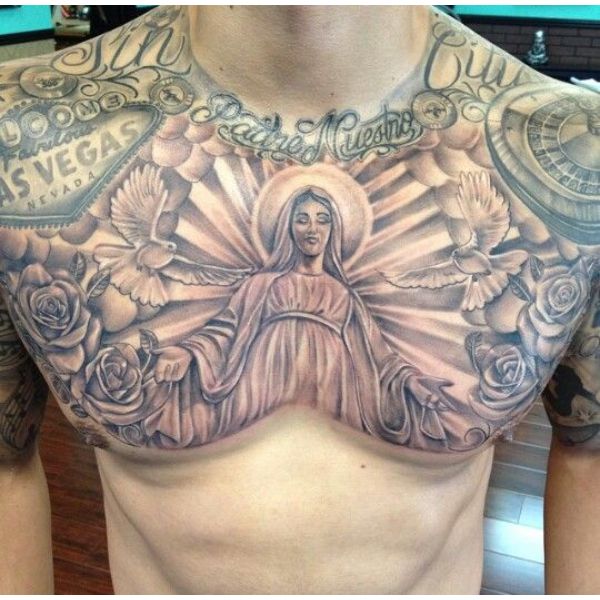 tatuajes religiosos en el pecho virgen