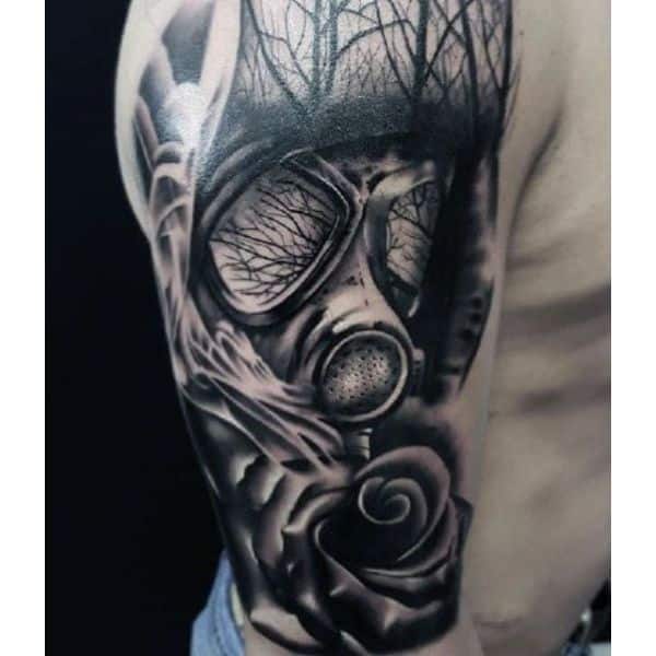 máscara de gas tattoo a blanco y negro