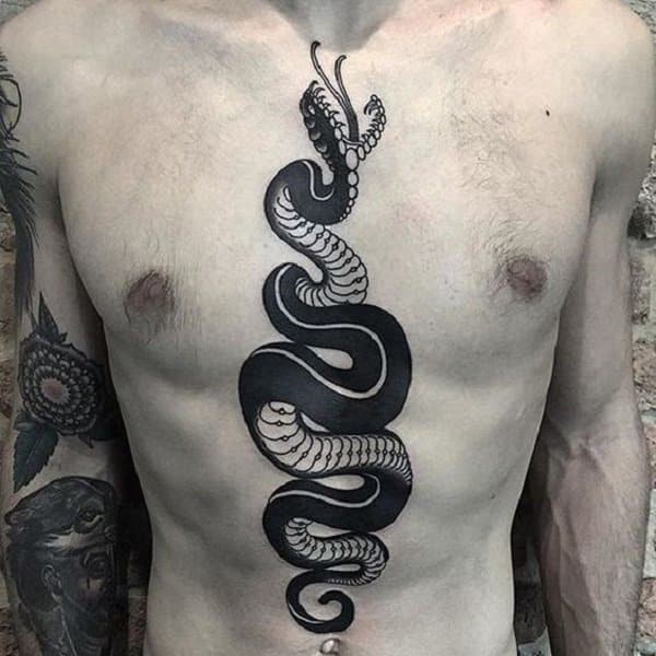 tatuajes de serpientes en el pecho blackwork